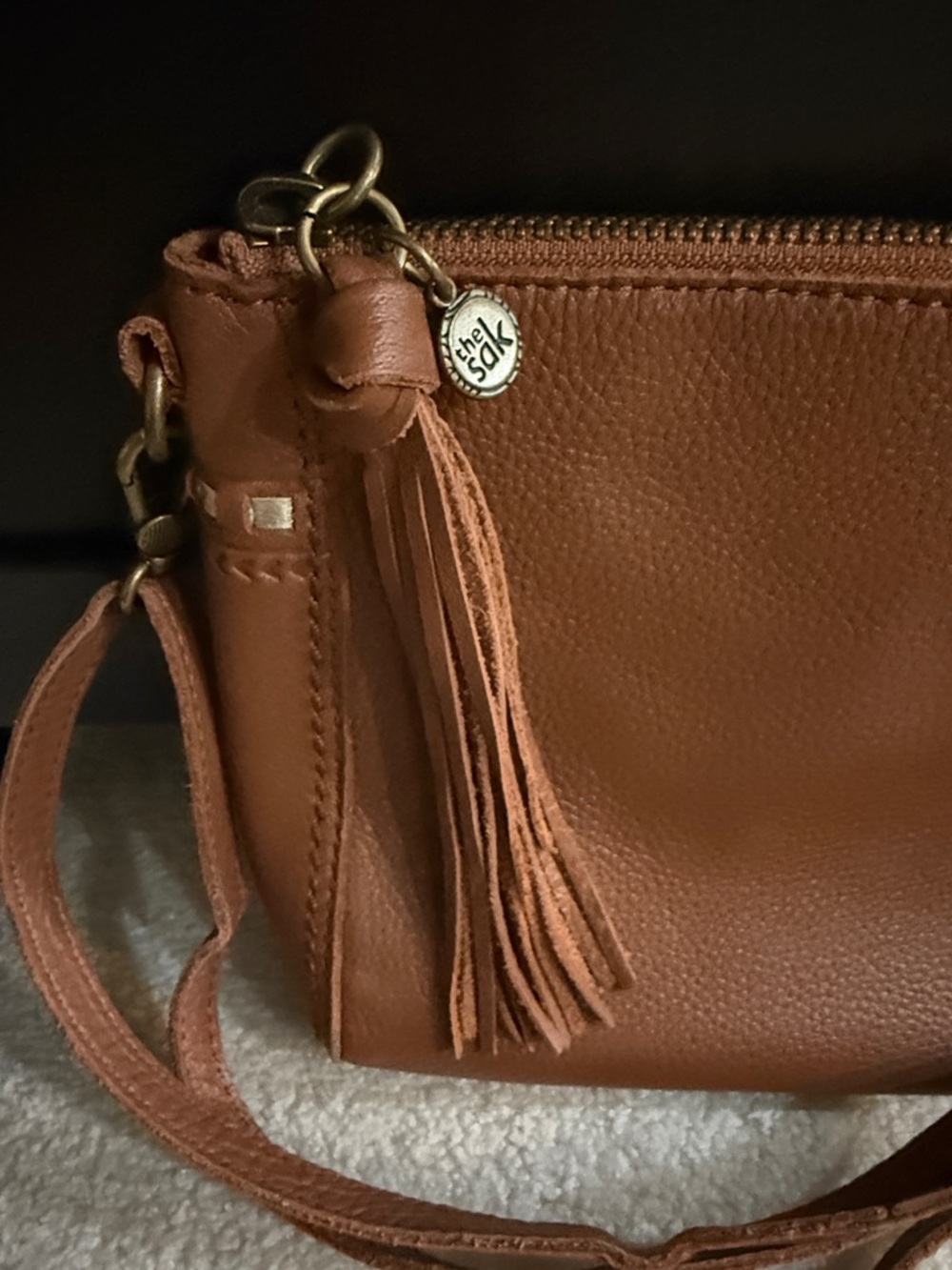 The Sak “Happy & Free” Crossbody Bag in Cognac Brown with Tassel - Picture 3 of 10